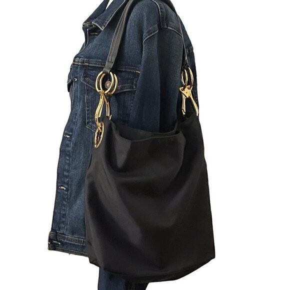 JPK Paris 75 Black Nylon with Leather Strap Gold Hardware Multi-Pocket Boho Bag - Picture 1 of 15